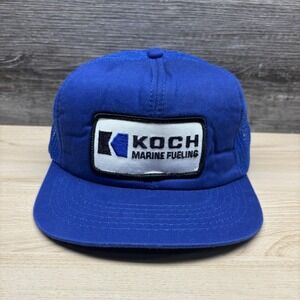 Vintage Koch Marine Fueling Hat Cap Snap Back Blue Mesh Trucker Mens 80s